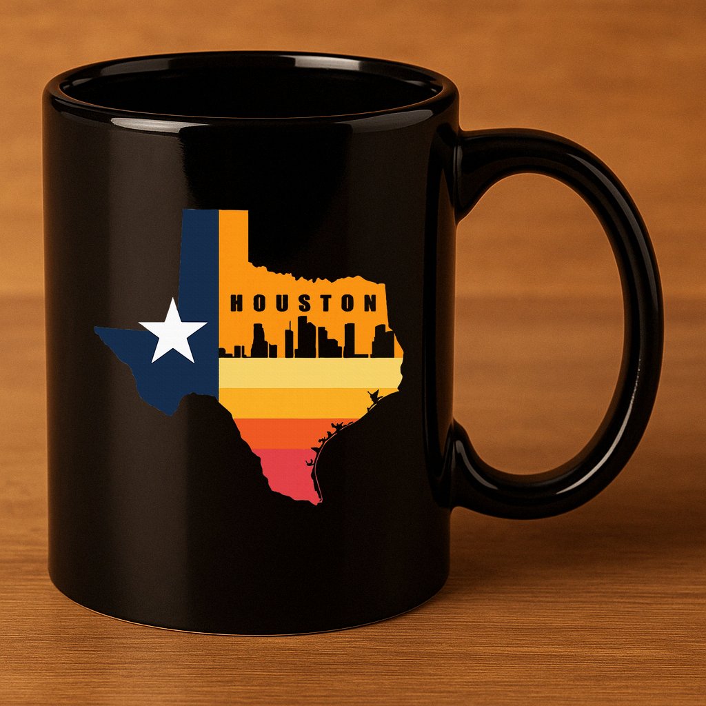 Houston City Texas Map Patriotic Texan 11oz C Handle Ceramic Mug