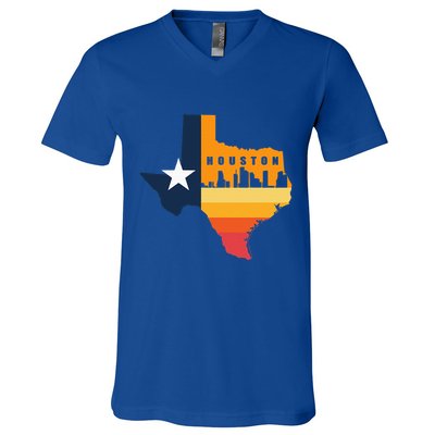 Houston City Texas Map Patriotic Texan V-Neck T-Shirt