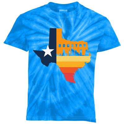 Houston City Texas Map Patriotic Texan Kids Tie-Dye T-Shirt