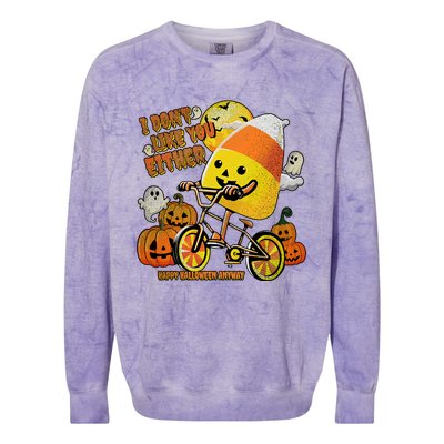 Halloween Costume Team Candy Corn I DonT Like You Either Colorblast Crewneck Sweatshirt