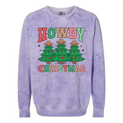 Howdy Christmas Tree Western Tumbler Merry And Bright Christmas Cowboy Colorblast Crewneck Sweatshirt