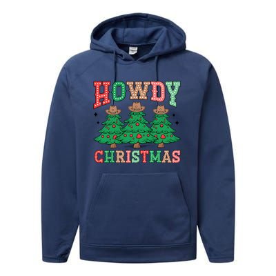 Howdy Christmas Tree Western Tumbler Merry And Bright Christmas Cowboy Performance Fleece Hoodie