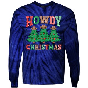 Howdy Christmas Tree Western Tumbler Merry And Bright Christmas Cowboy Tie-Dye Long Sleeve Shirt