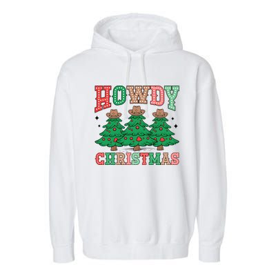 Howdy Christmas Tree Western Tumbler Merry And Bright Christmas Cowboy Garment-Dyed Fleece Hoodie