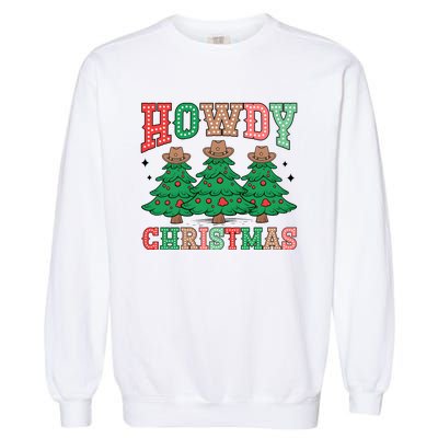 Howdy Christmas Tree Western Tumbler Merry And Bright Christmas Cowboy Garment-Dyed Sweatshirt