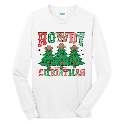 Howdy Christmas Tree Western Tumbler Merry And Bright Christmas Cowboy Tall Long Sleeve T-Shirt