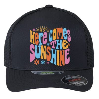 Here Comes The Sunshine Colorful Retro Flexfit Unipanel Trucker Cap