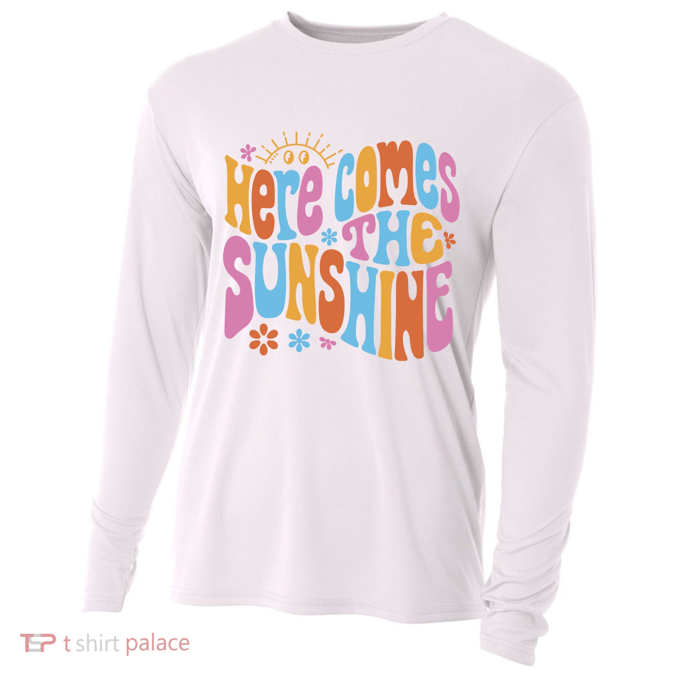 Here Comes The Sunshine Colorful Retro Cooling Performance Long Sleeve Crew