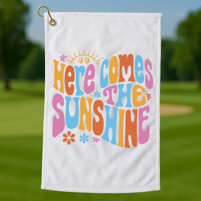 Here Comes The Sunshine Colorful Retro Golf Towel