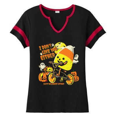 Halloween Costume Team Candy Corn I DonT Like You Either Ladies Halftime Notch Neck Tee