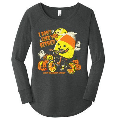 Halloween Costume Team Candy Corn I DonT Like You Either Women's Perfect Tri Tunic Long Sleeve Shirt