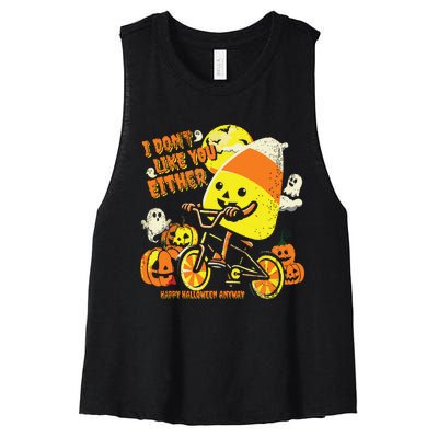 Halloween Costume Team Candy Corn I DonT Like You Either Women's Racerback Cropped Tank