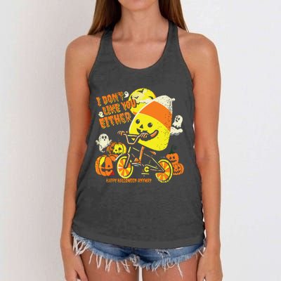 Halloween Costume Team Candy Corn I DonT Like You Either Women's Knotted Racerback Tank