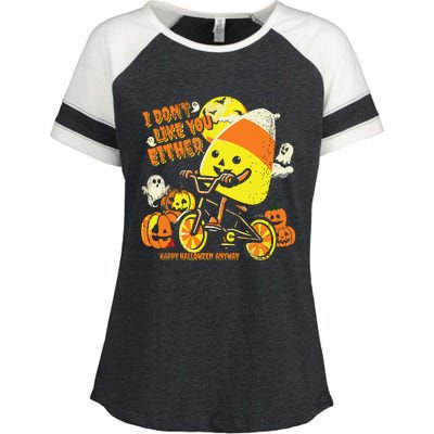 Halloween Costume Team Candy Corn I DonT Like You Either Enza Ladies Jersey Colorblock Tee