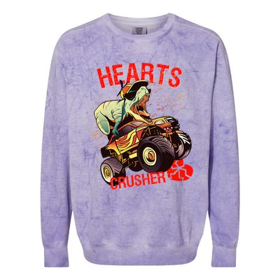 Hearts Crusher T Rex Dinosaur Riding Monster Truck Gift Colorblast Crewneck Sweatshirt