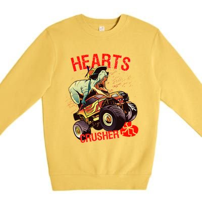 Hearts Crusher T Rex Dinosaur Riding Monster Truck Gift Premium Crewneck Sweatshirt