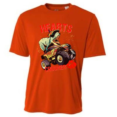 Hearts Crusher T Rex Dinosaur Riding Monster Truck Gift Cooling Performance Crew T-Shirt