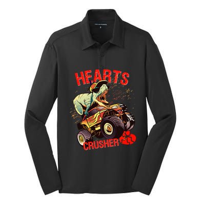 Hearts Crusher T Rex Dinosaur Riding Monster Truck Gift Silk Touch Performance Long Sleeve Polo