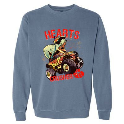 Hearts Crusher T Rex Dinosaur Riding Monster Truck Gift Garment-Dyed Sweatshirt