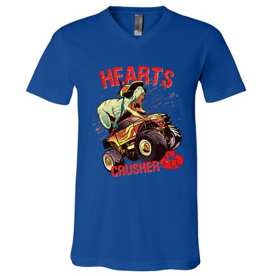 Hearts Crusher T Rex Dinosaur Riding Monster Truck Gift V-Neck T-Shirt