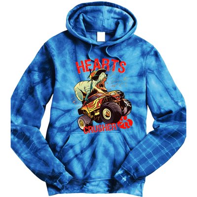 Hearts Crusher T Rex Dinosaur Riding Monster Truck Gift Tie Dye Hoodie