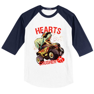 Hearts Crusher T Rex Dinosaur Riding Monster Truck Gift Baseball Sleeve Shirt