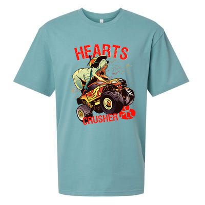 Hearts Crusher T Rex Dinosaur Riding Monster Truck Gift Sueded Cloud Jersey T-Shirt