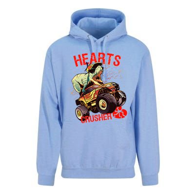 Hearts Crusher T Rex Dinosaur Riding Monster Truck Gift Unisex Surf Hoodie