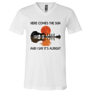 Here Comes The Sun And I Say It's Alright Guitar V-Neck T-Shirt