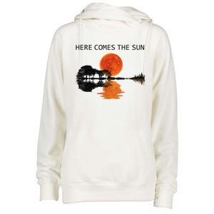 Here Comes The Sun Guitar Shadow Sunset  Womens Funnel Neck Pullover Hood