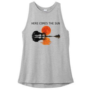 Here Comes The Sun Guitar Shadow Sunset  Ladies PosiCharge Tri-Blend Wicking Tank