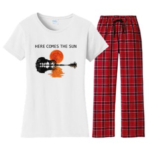 Here Comes The Sun Guitar Shadow Sunset  Women's Flannel Pajama Set