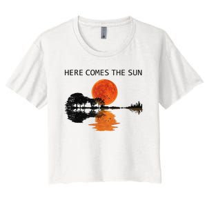 Here Comes The Sun Guitar Shadow Sunset  Women's Crop Top Tee