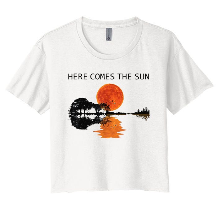 Here Comes The Sun Guitar Shadow Sunset  Women's Crop Top Tee