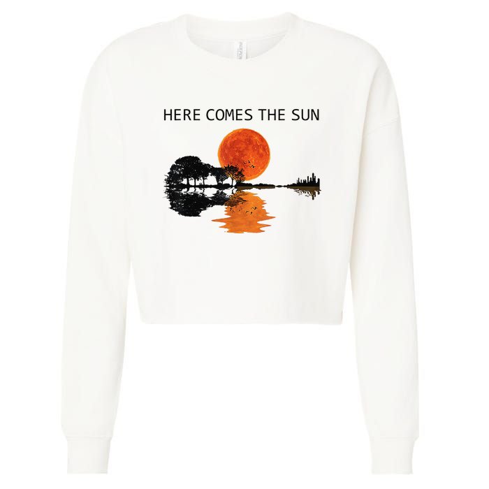 Here Comes The Sun Guitar Shadow Sunset  Cropped Pullover Crew