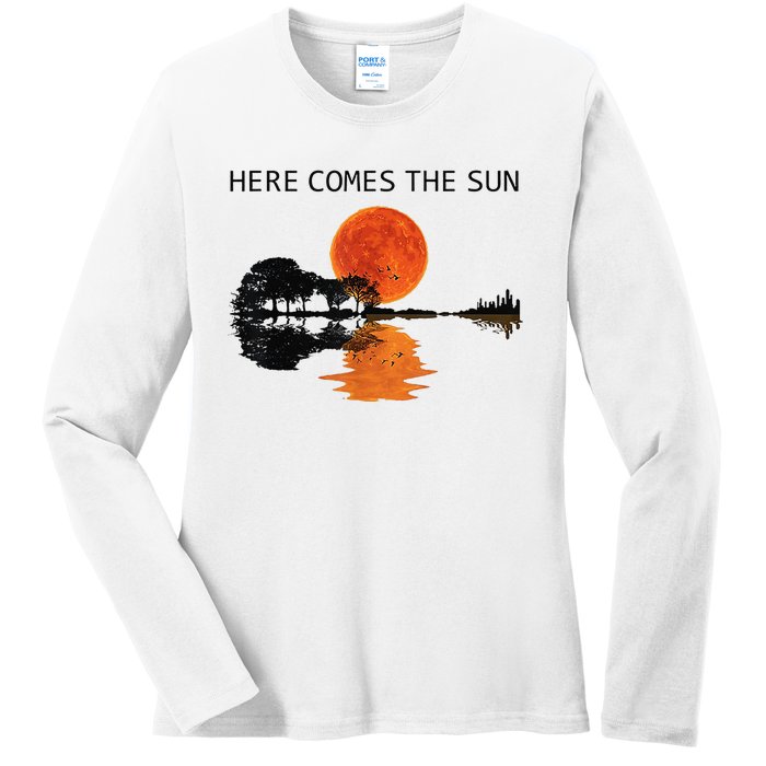 Here Comes The Sun Guitar Shadow Sunset  Ladies Long Sleeve Shirt