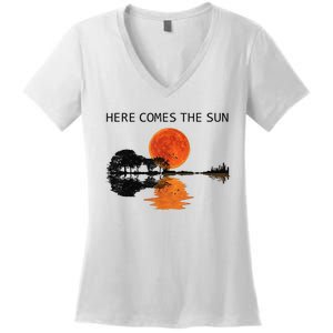 Here Comes The Sun Guitar Shadow Sunset  Women's V-Neck T-Shirt