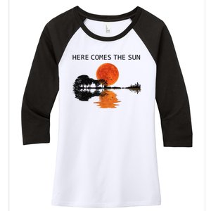 Here Comes The Sun Guitar Shadow Sunset  Women's Tri-Blend 3/4-Sleeve Raglan Shirt