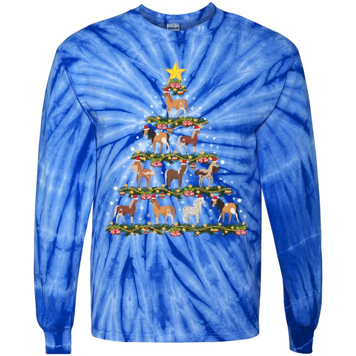 Horses Christmas Tree Horse Xmas Ornats Gift Tie-Dye Long Sleeve Shirt