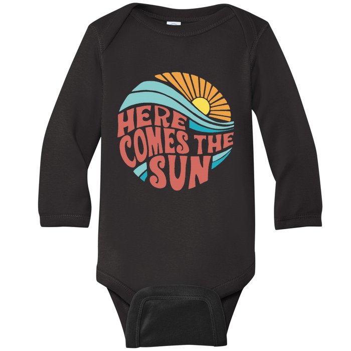 Here Comes The Sun Summer Beach Baby Long Sleeve Bodysuit