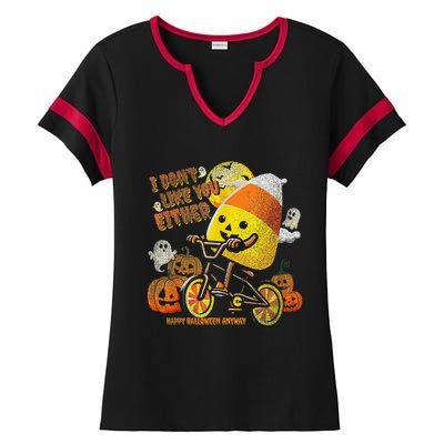 Halloween Costume Team Candy Corn I DonT Like You Either Gift Ladies Halftime Notch Neck Tee