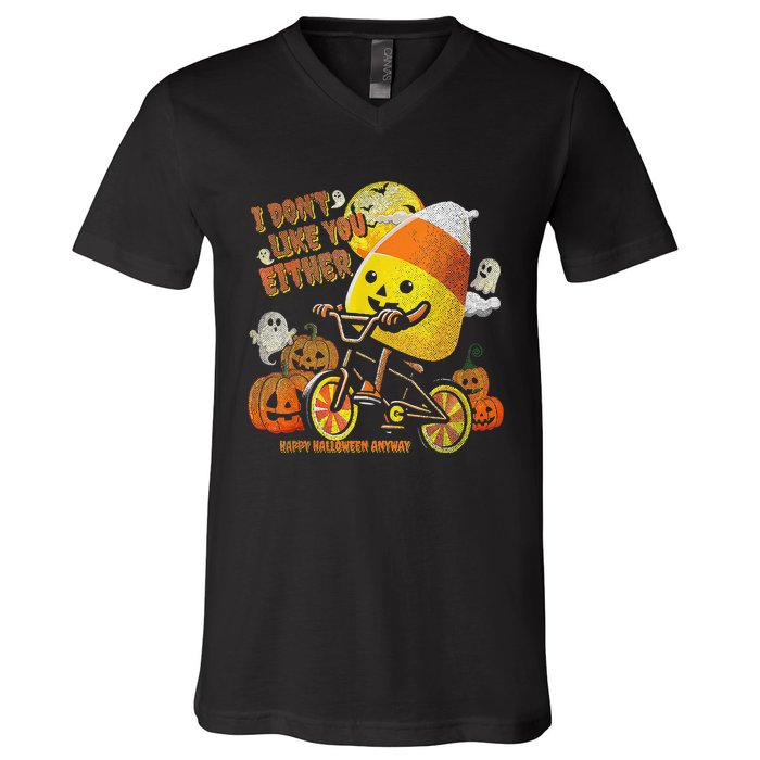 Halloween Costume Team Candy Corn I DonT Like You Either Gift V-Neck T-Shirt