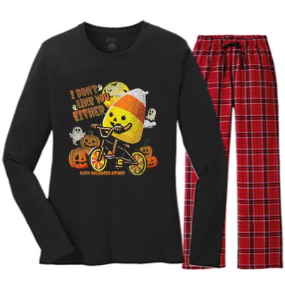 Halloween Costume Team Candy Corn I DonT Like You Either Gift Women's Long Sleeve Flannel Pajama Set 