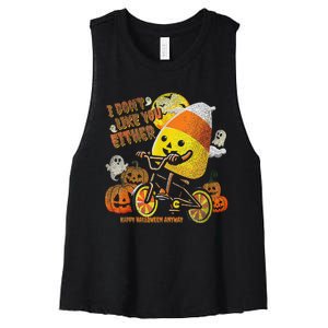 Halloween Costume Team Candy Corn I DonT Like You Either Gift Women's Racerback Cropped Tank