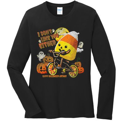 Halloween Costume Team Candy Corn I DonT Like You Either Gift Ladies Long Sleeve Shirt