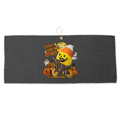 Halloween Costume Team Candy Corn I DonT Like You Either Large Microfiber Waffle Golf Towel