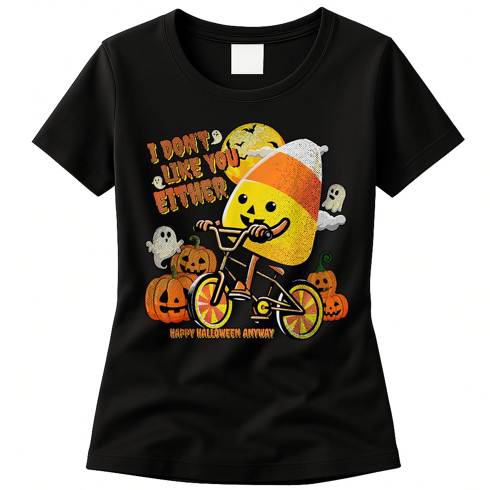 Halloween Costume Team Candy Corn I DonT Like You Either Womens T-Shirt