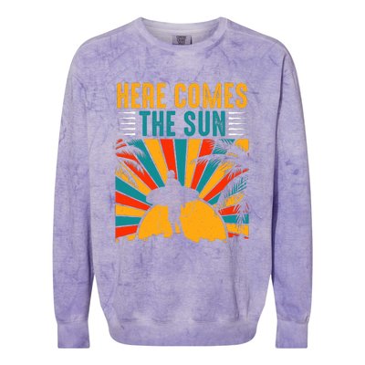 Here Comes The Sun | Surfing Summer Surf Surfer Gift Colorblast Crewneck Sweatshirt