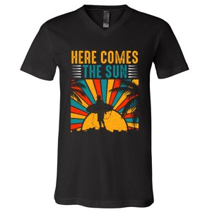 Here Comes The Sun | Surfing Summer Surf Surfer Gift V-Neck T-Shirt