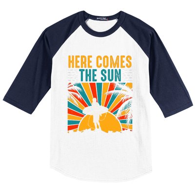 Here Comes The Sun | Surfing Summer Surf Surfer Gift Baseball Sleeve Shirt